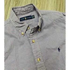 Polo Ralph Lauren Men's Medium Purple Blue White‎ Red Plaid Long Sleeve Shirt